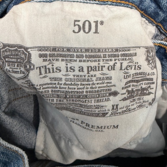 Levi's 501 Patchwork Jeans Womens 27x28 Button Big E Colorblock Blue Black White - Picture 14 of 16